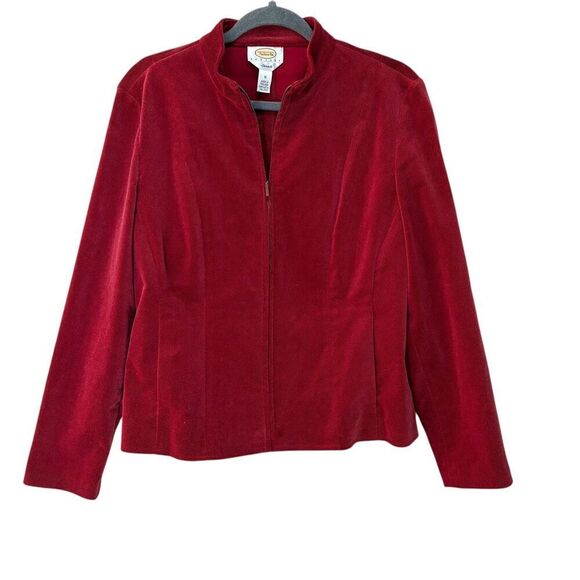 Talbots Jacket Womens Petite Medium Red Corduroy Stretch Zip Front Mock Neck - Picture 2 of 8